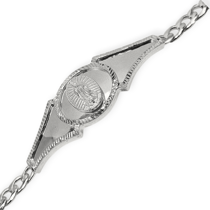 925 Silver Virgen Mary Bracelet 7"L for Women Cuban Style Bracelet