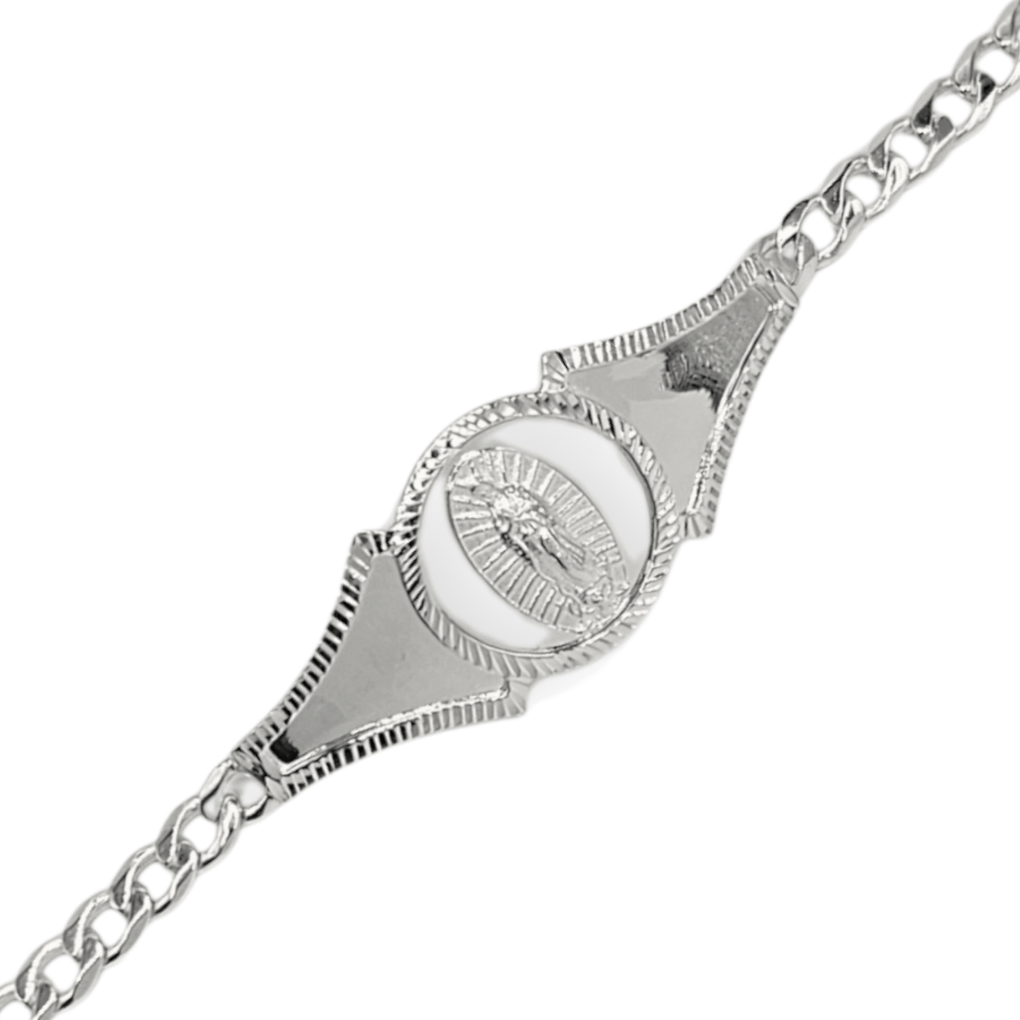 925 Silver Virgen Mary Bracelet 7"L for Women Cuban Style Bracelet