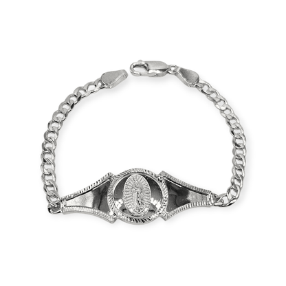 925 Silver Virgen Mary Bracelet 7"L for Women Cuban Style Bracelet