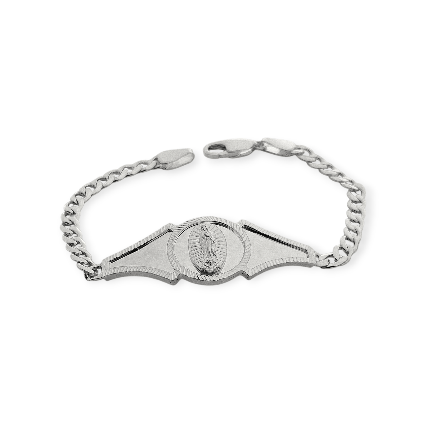 925 Silver Virgen Mary Bracelet 7"L for Women Cuban Style Bracelet