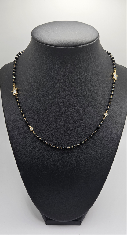 Black Beads Necklace in Stainless Steel 14K Gold Plated