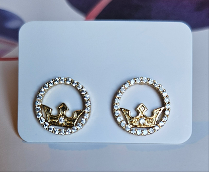 Crown and CZ 14k Gold Plated Stud Earrings