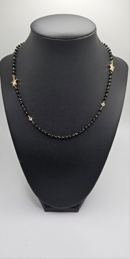 Black Beads Necklace in Stainless Steel 14K Gold Plated