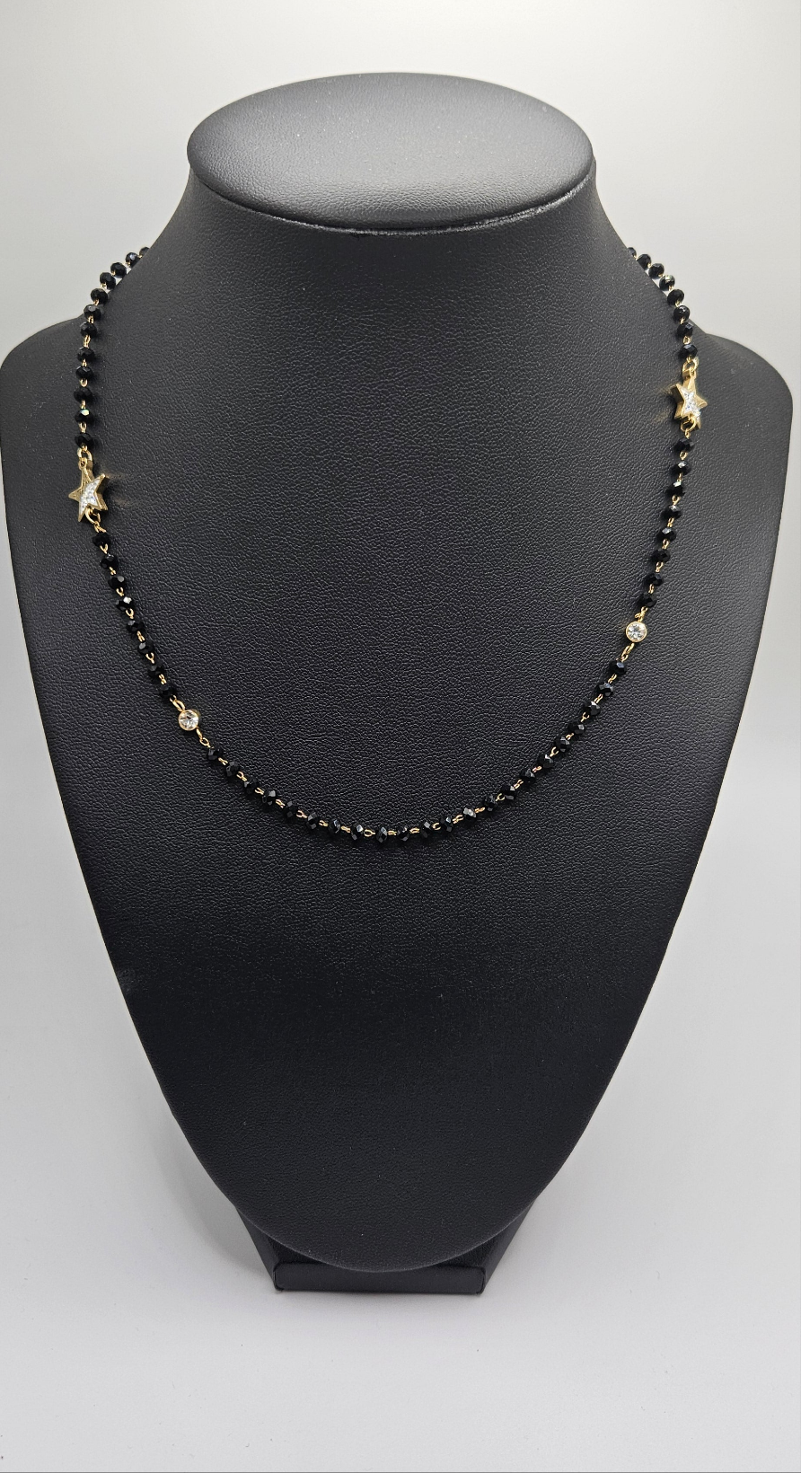 Black Beads Necklace in Stainless Steel 14K Gold Plated