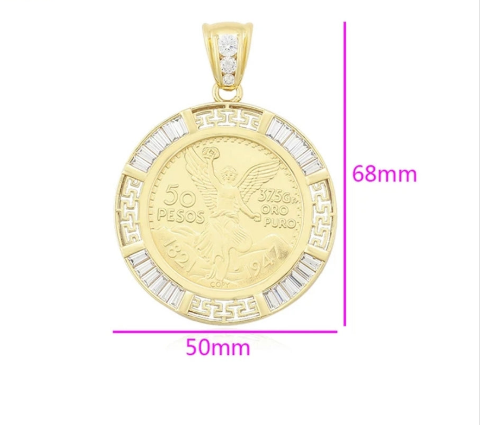 Moneda de 50 Pesos Colgante Chapado en Oro de 14K