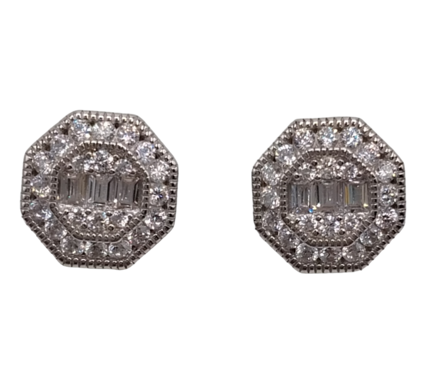 Silver 925 Stud Earrings with White Cubic Zirconia Stones