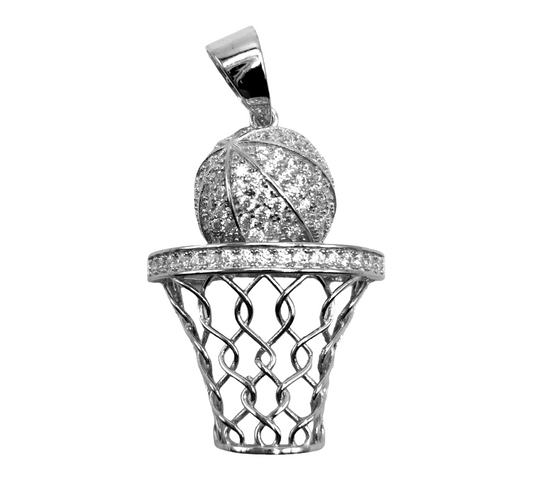 Basketball Silver 925 Pendant with Cubic Zirconia Stones