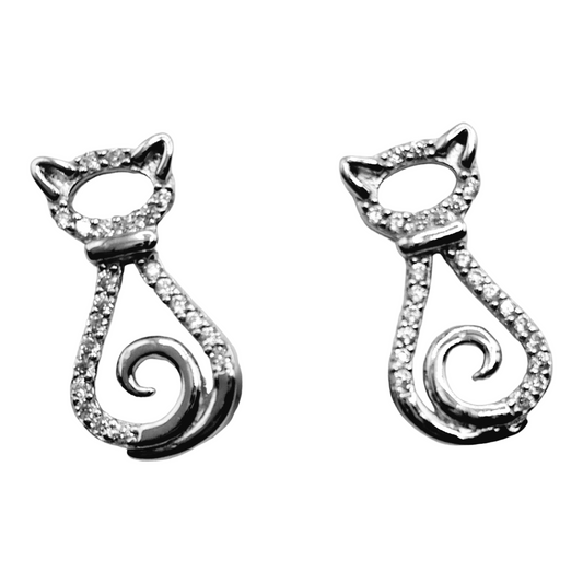 Cat Earrings with Cubic Zirconia Stones