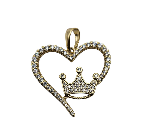 Colgante chapado en oro de 14 quilates con corazón y corona