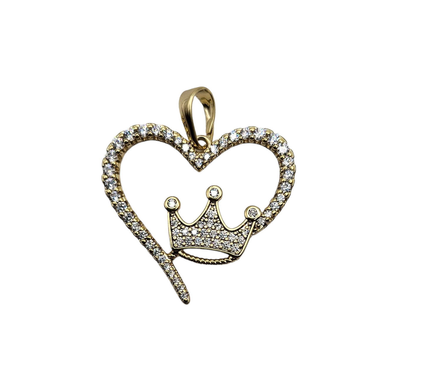 Colgante chapado en oro de 14 quilates con corazón y corona
