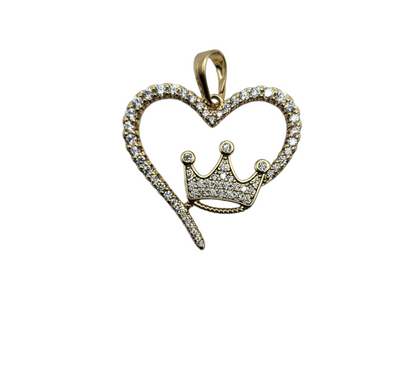 Heart and Crown 14K Gold Plated Pendant
