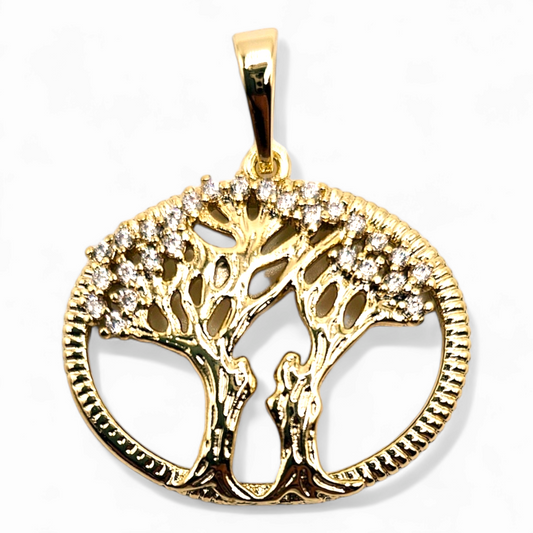 Colgante chapado en oro de 14 quilates con árbol de la vida