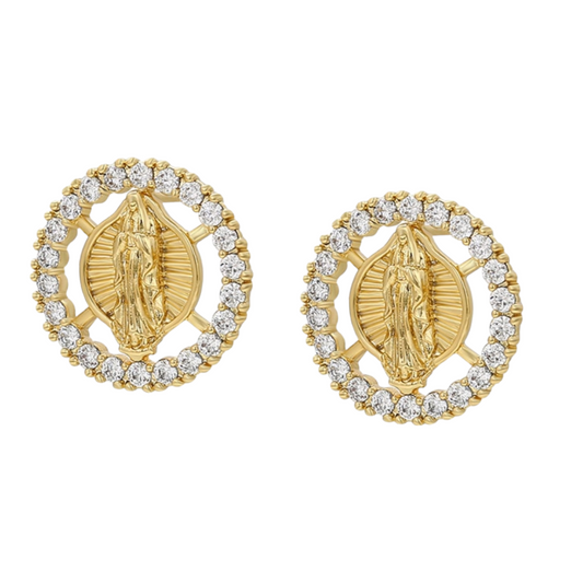 Virgen Maria Gold Plated Stud Earrings