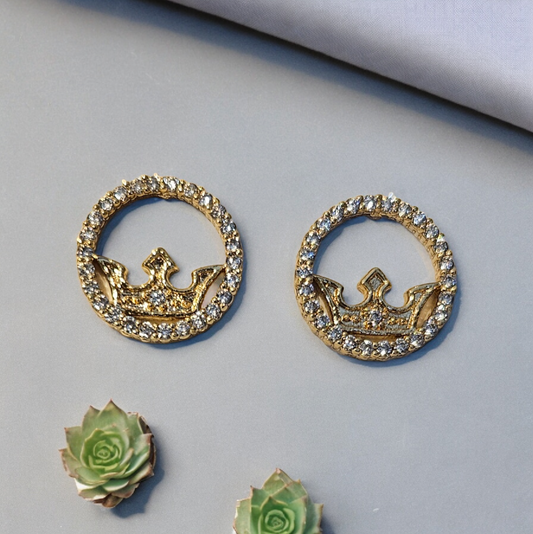 Crown and CZ 14k Gold Plated Stud Earrings