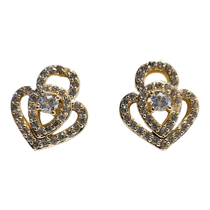 Heart and CZ 14k Gold Plated Stud Earrings