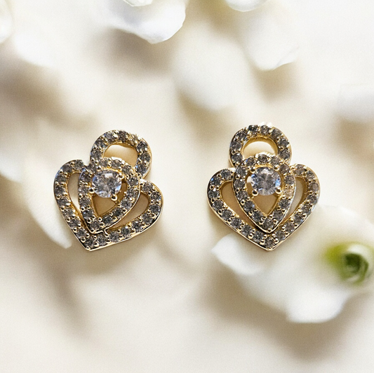 Heart and CZ 14k Gold Plated Stud Earrings
