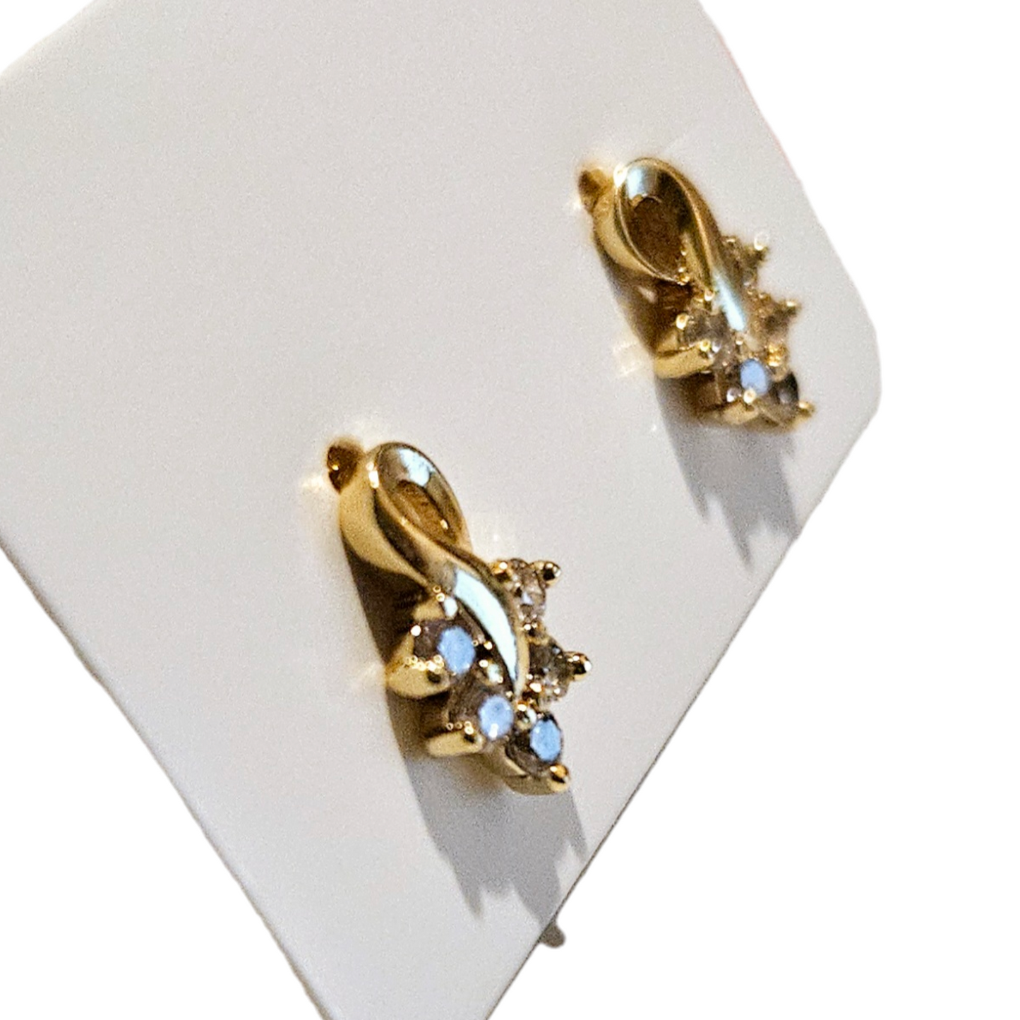 Leave Design and White CZ 14k Gold Plated Stud Earrings