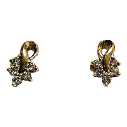 Leave Design and White CZ 14k Gold Plated Stud Earrings