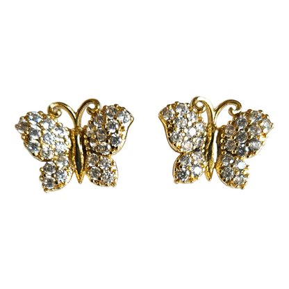 Butterfly with White CZ in 14k Gold Plated Stud Earrings