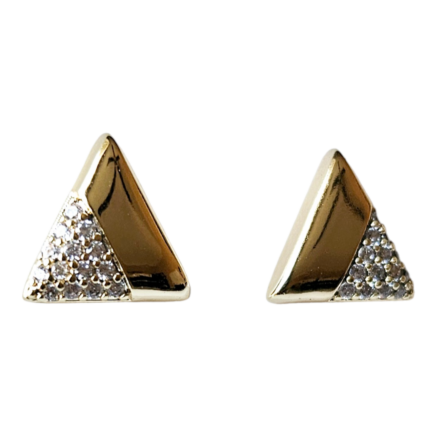 Aretes de triángulo con circonita blanca en chapados en oro de 14 k