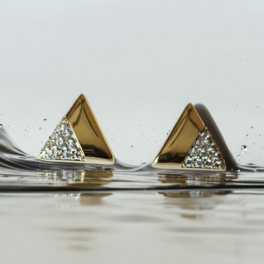 Triangle with White CZ in 14k Gold Plated Stud Earrings
