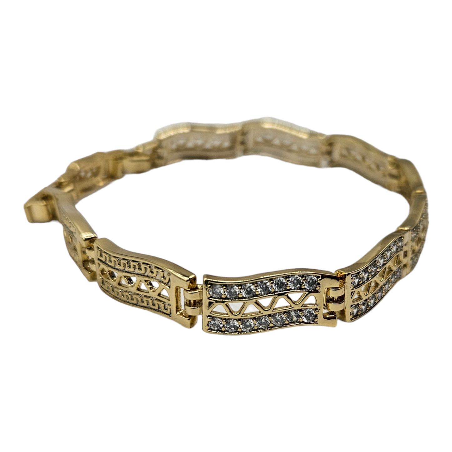 Diseño ondulado con circonita blanca en pulsera chapada en oro de 14 k
