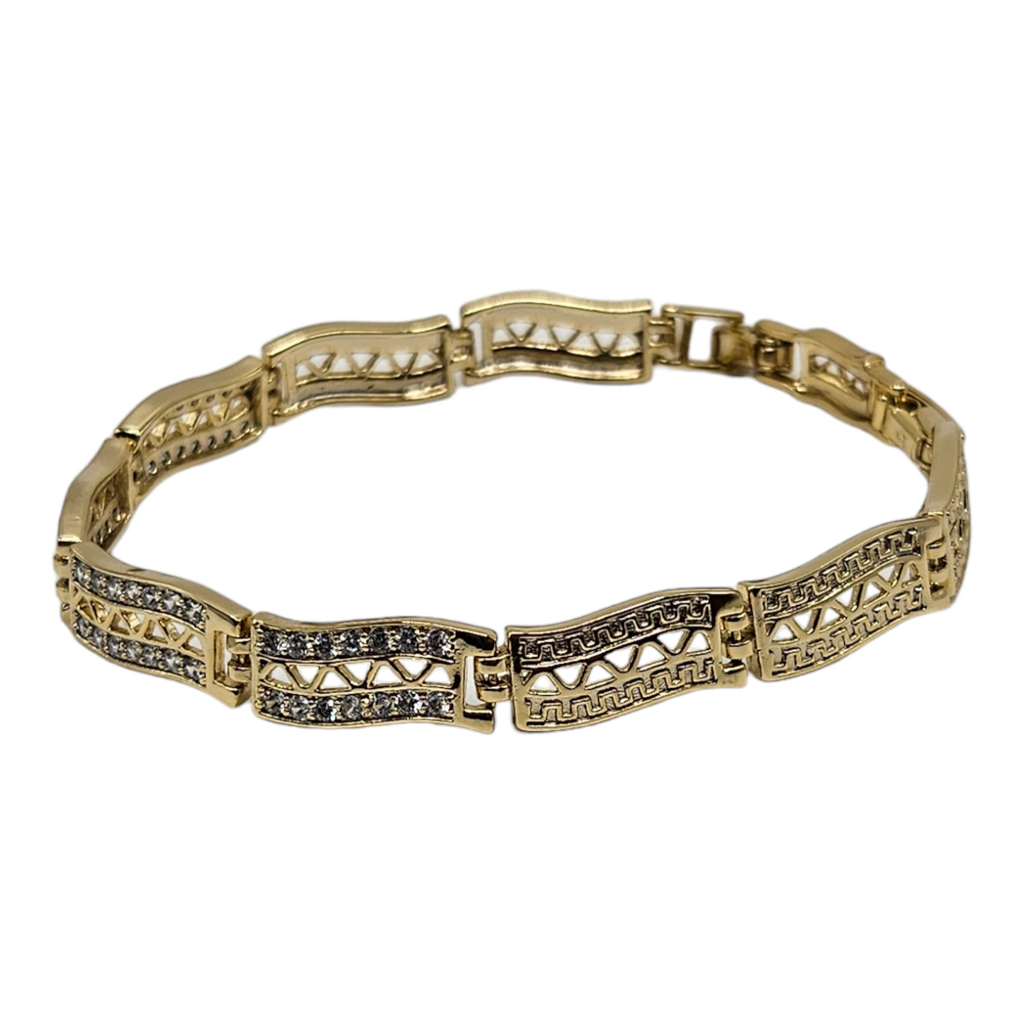 Wave Design with White CZ in 14k Gold Plated Bracelet