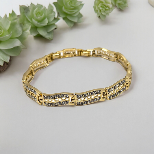 Wave Design with White CZ in 14k Gold Plated Bracelet
