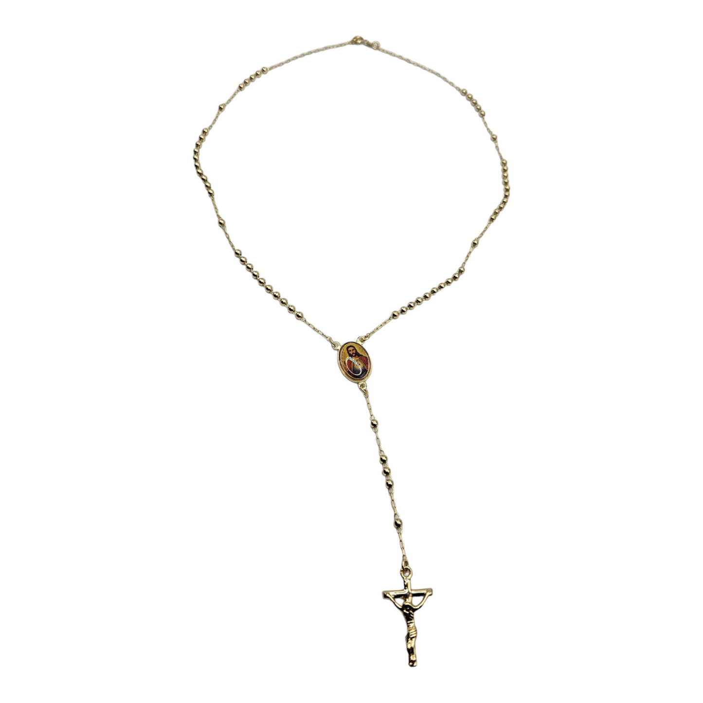 Rosary with Sacred Heart in 14k Gold Plated Necklace