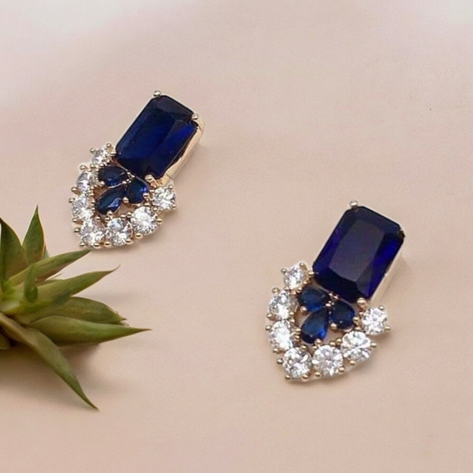 Fashion Blue Tanzanite Color Stone  18k Gold Plated Earrings