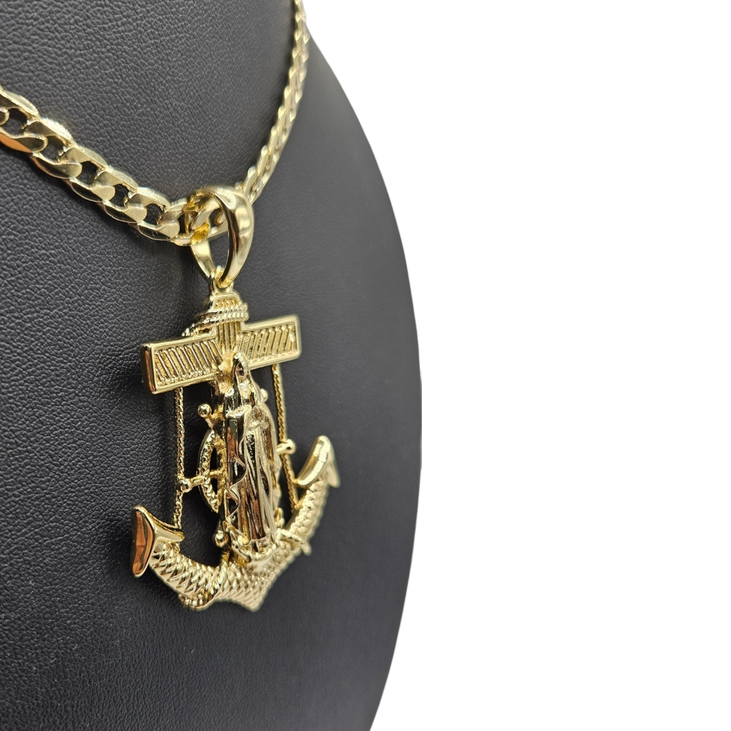 Anchor and Virgen Maria 14k Gold Plated Necklace-Large