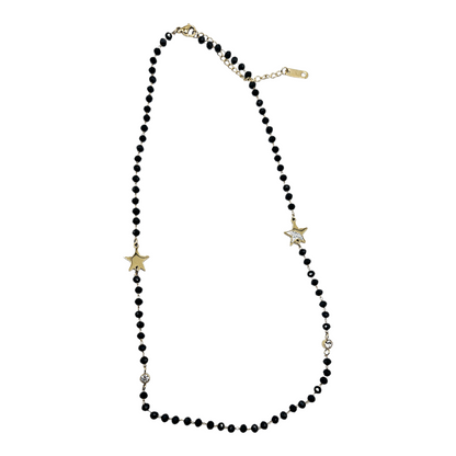 Black Beads Necklace in Stainless Steel 14K Gold Plated