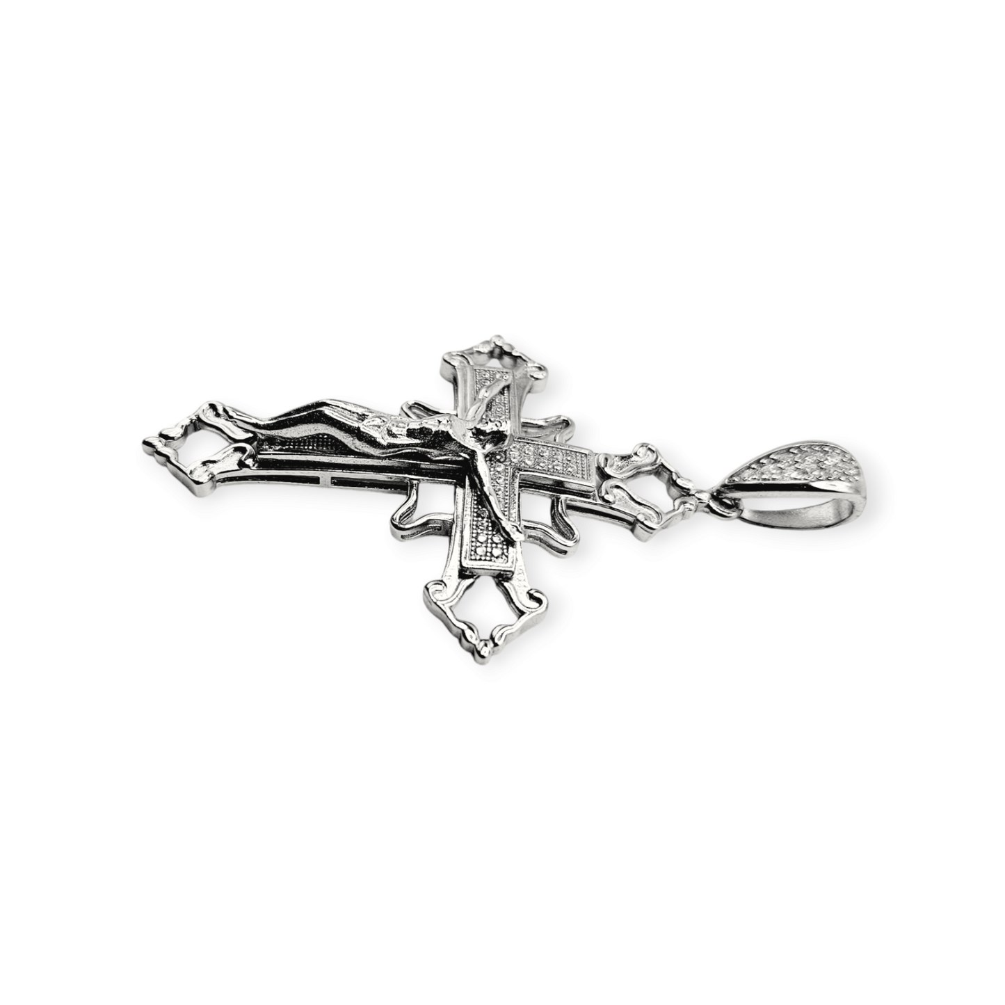 Silver 925 Cross with Jesus Pendant with Cubic Zirconia