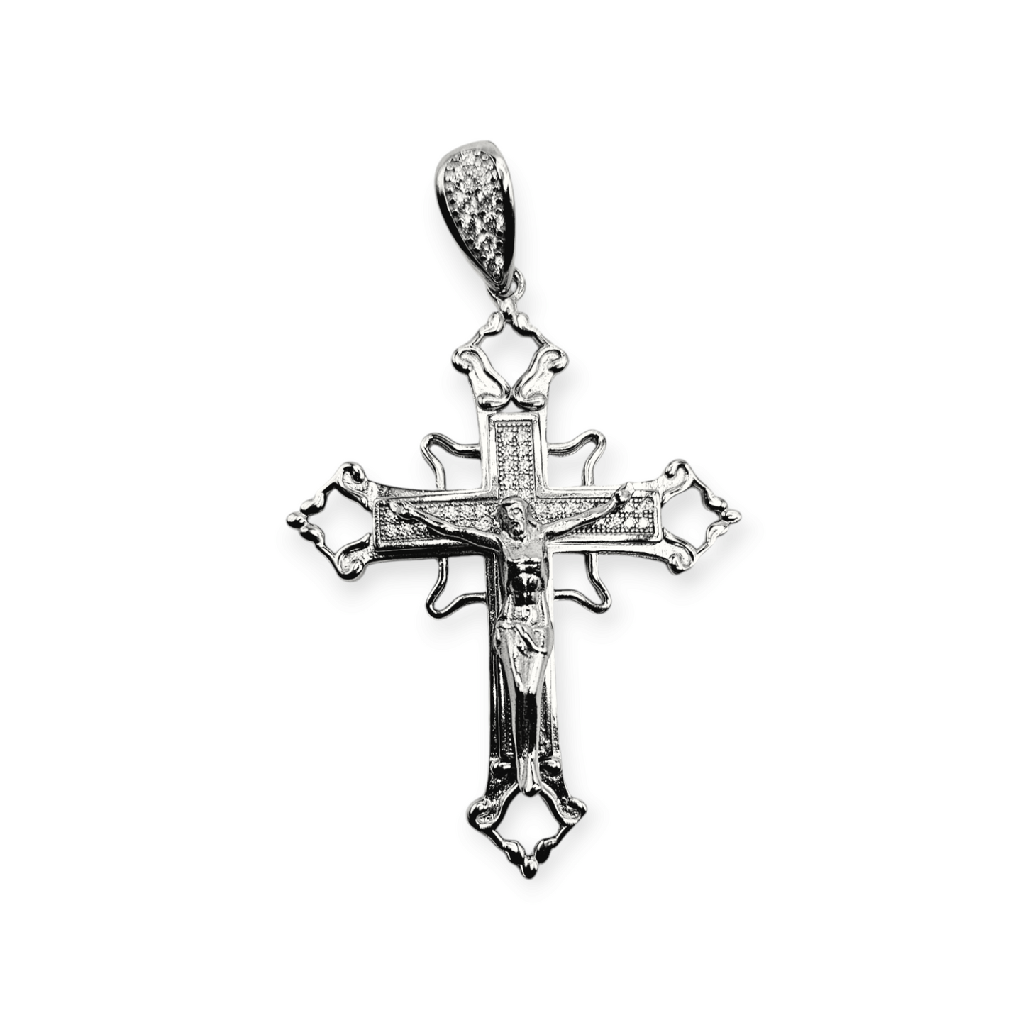 Silver 925 Cross with Jesus Pendant with Cubic Zirconia