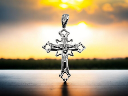 Silver 925 Cross with Jesus Pendant with Cubic Zirconia