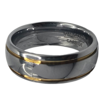 Men Ring Silver and Gold Lines - Tungsten Carbide