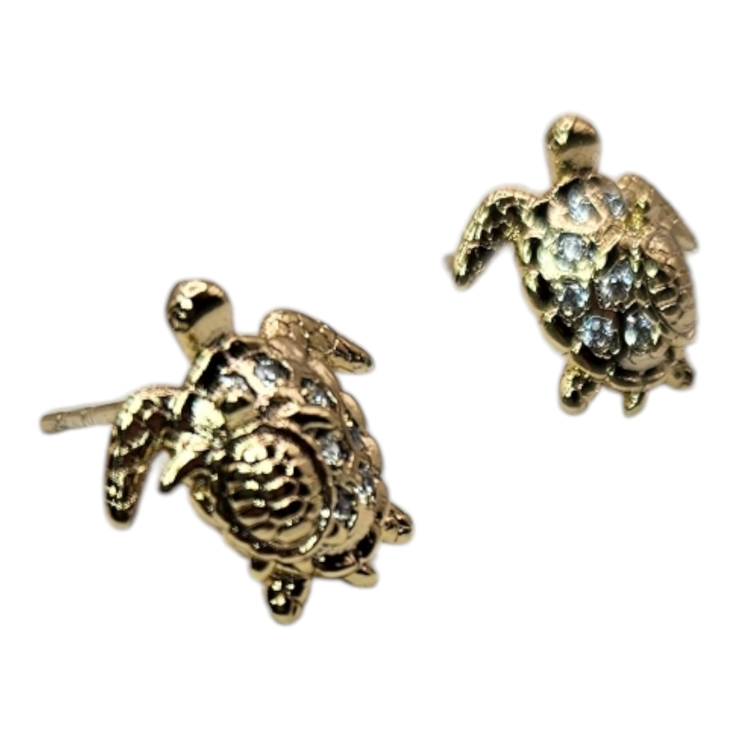 Pendientes de tortuga con circonita cúbica en 3D bañados en oro de 14 k