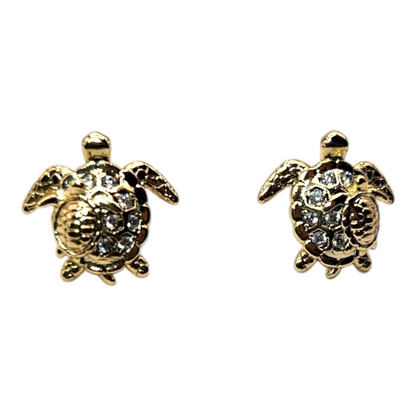 Pendientes de tortuga con circonita cúbica en 3D bañados en oro de 14 k