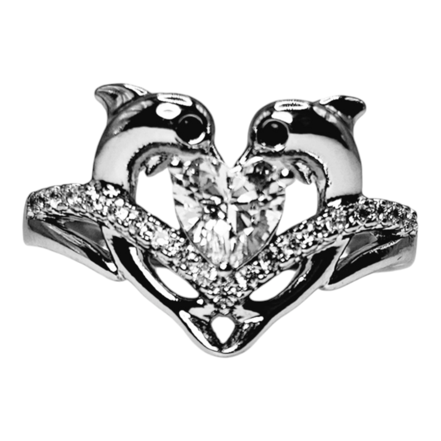 Heart Shape Dolphins Silver-Plated Ring