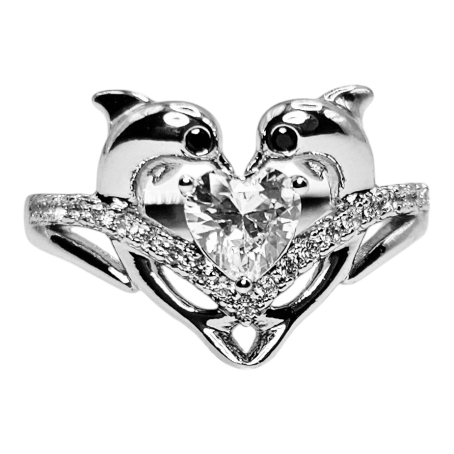 Heart Shape Dolphins Silver-Plated Ring