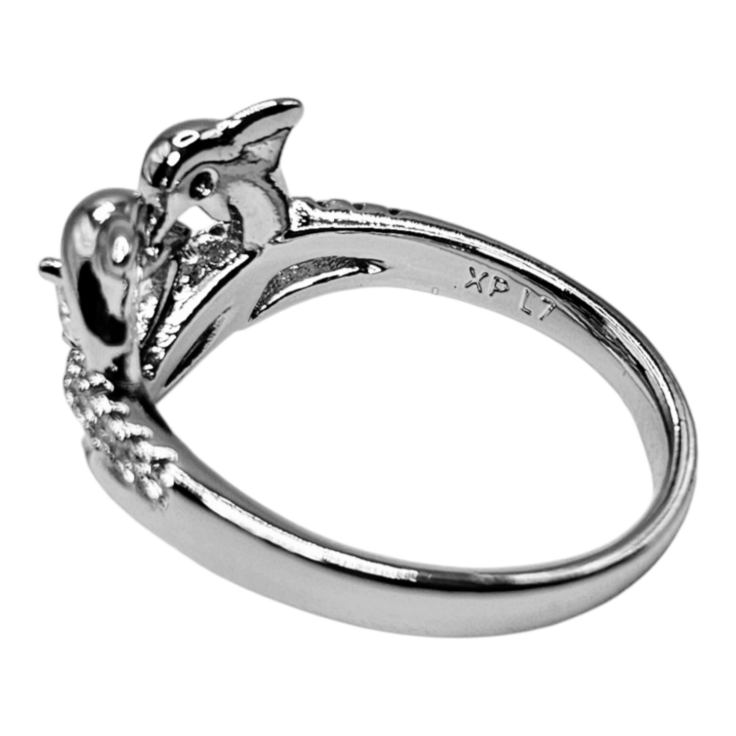 Heart Shape Dolphins Silver-Plated Ring