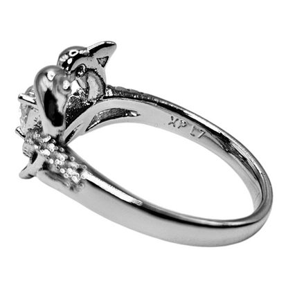 Heart Shape Dolphins Silver-Plated Ring