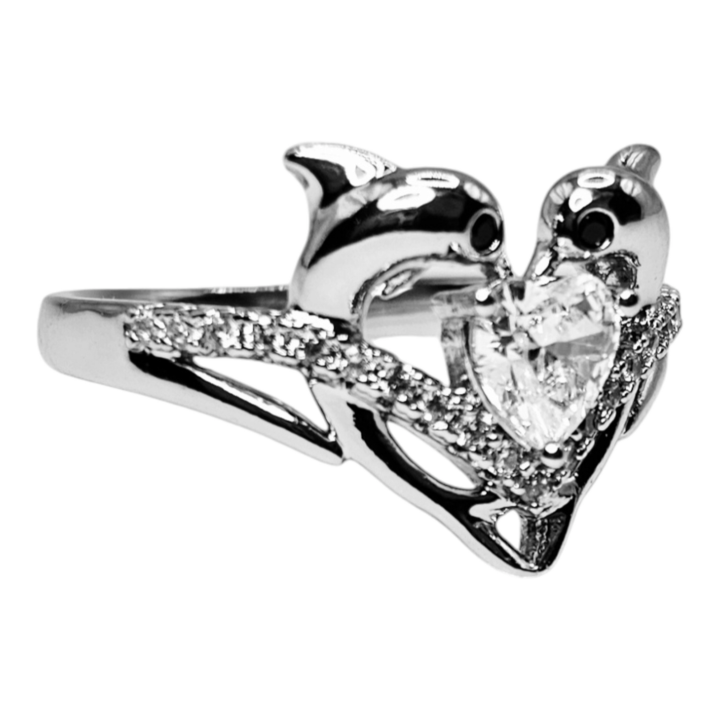 Heart Shape Dolphins Silver-Plated Ring