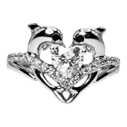 Heart Shape Dolphins Silver-Plated Ring