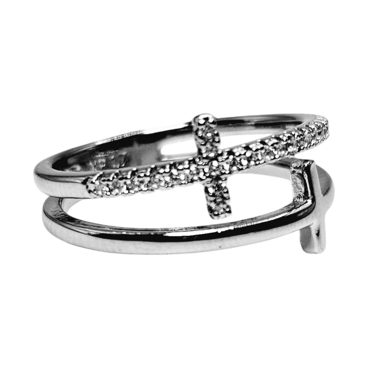 Double Cross Silver-Plated Ring