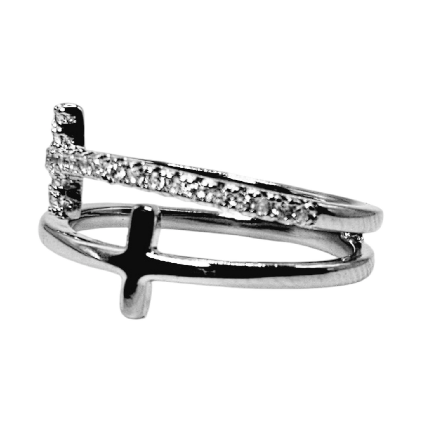 Double Cross Silver-Plated Ring