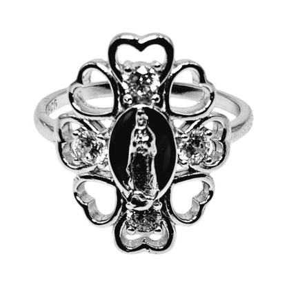 Virgin Mary Silver 925 Ring with Cubic Zirconia Stone