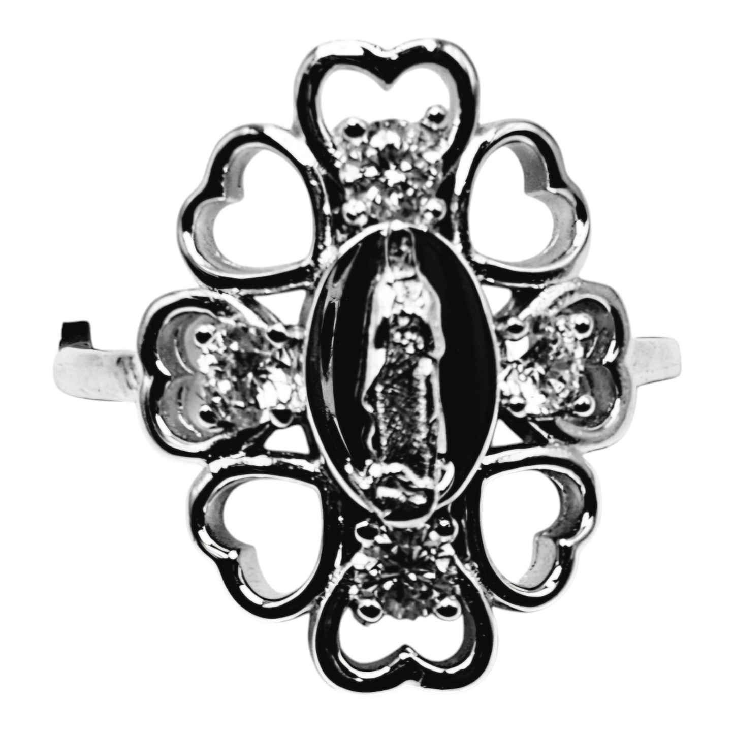 Virgin Mary Silver 925 Ring with Cubic Zirconia Stone