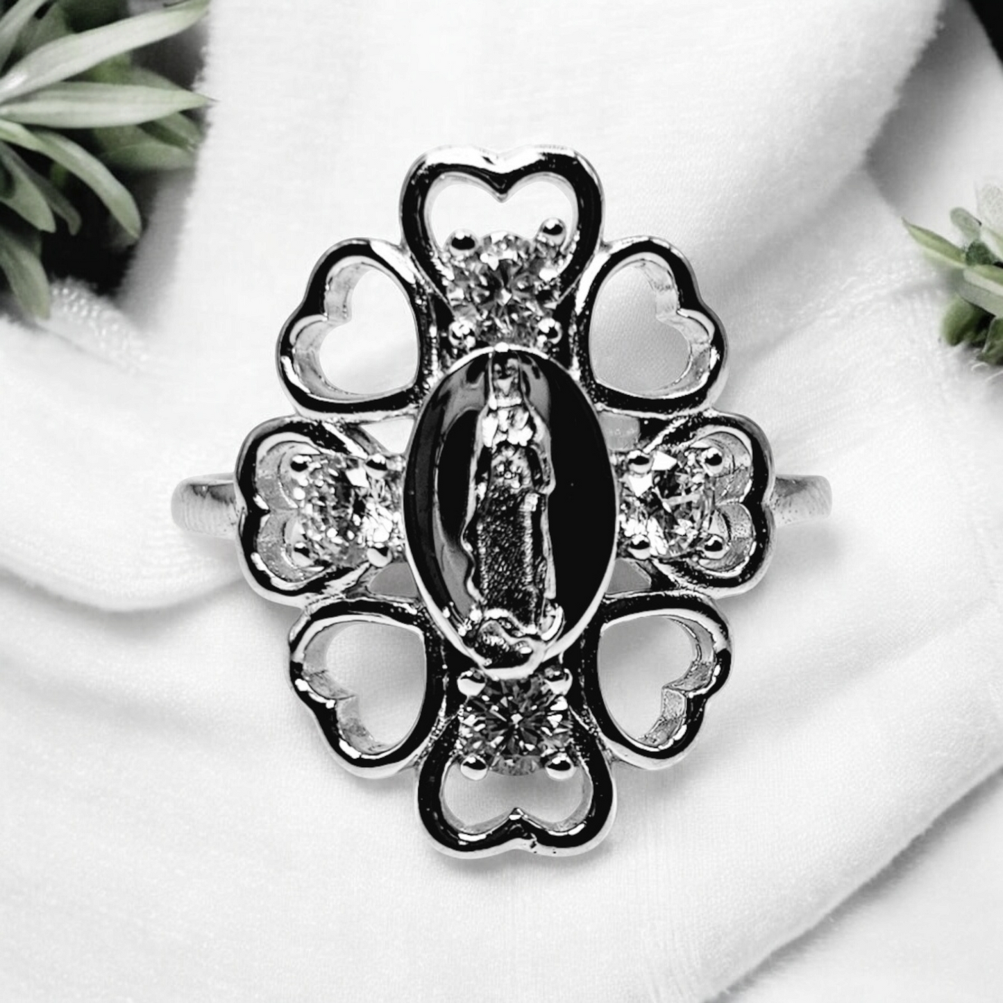 Virgin Mary Silver 925 Ring with Cubic Zirconia Stone