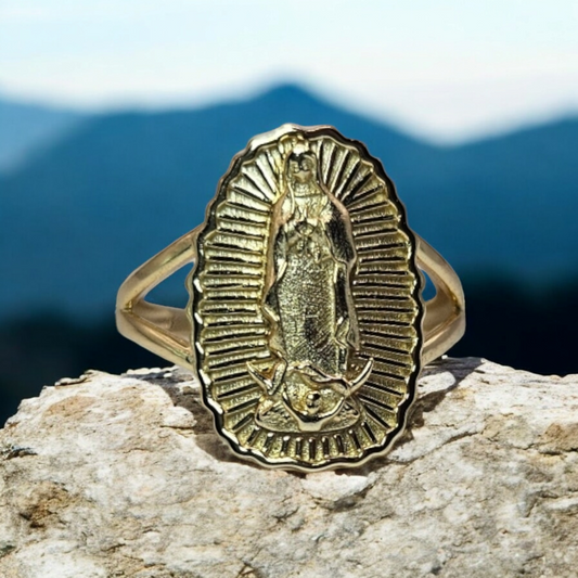 Gold 14k over Silver Virgen Maria Ring